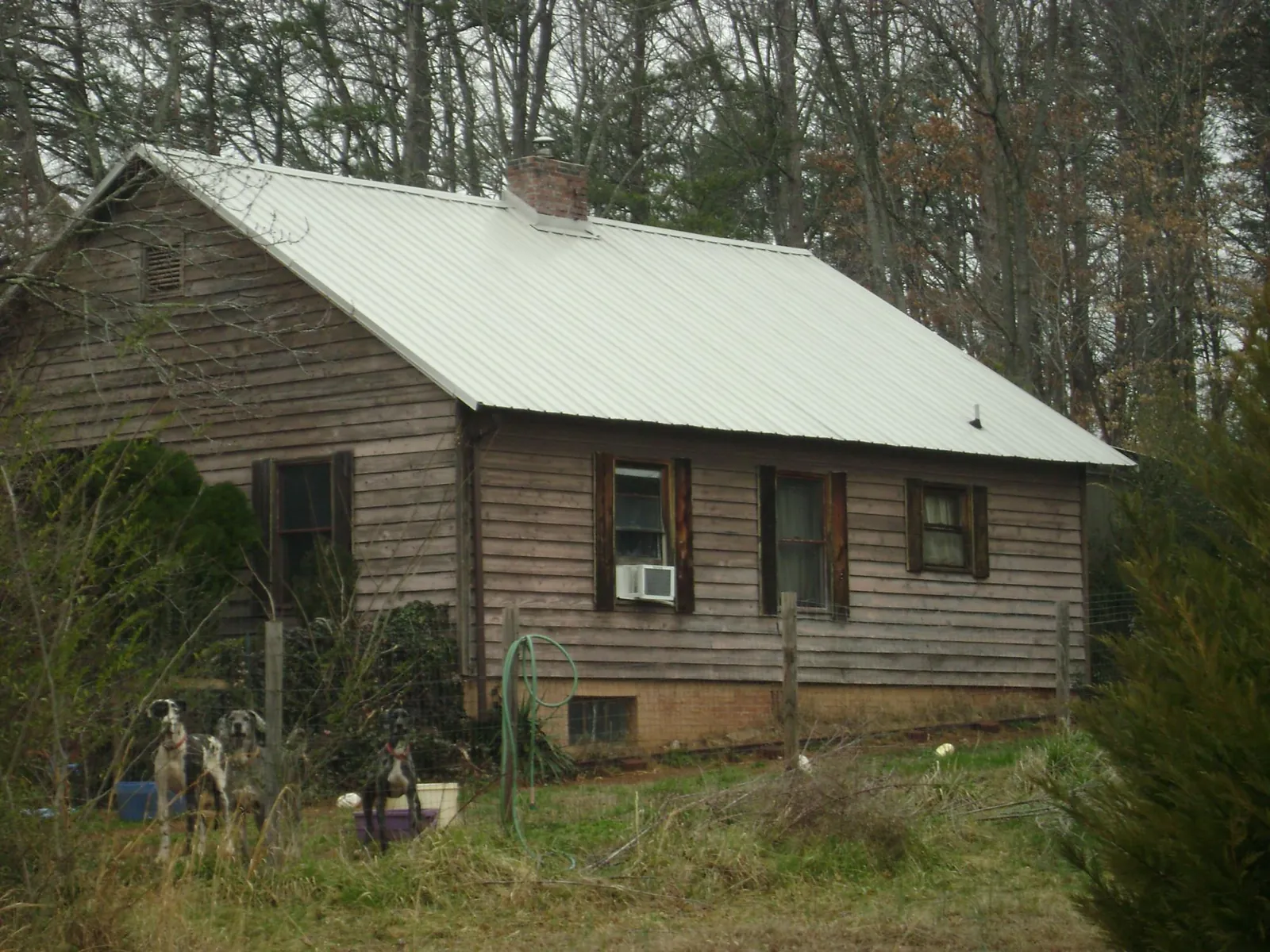 White metal roof on an old wood sided farmhouse, from a Metal Roof Installation job in Pine Prairie
